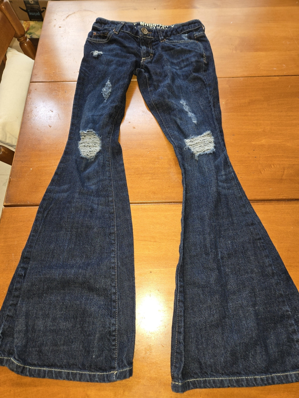 Mossimo Supply Co. Dark Blue Distressed Flare Jeans